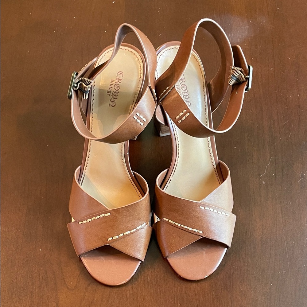 Crown Vintage Brown Leather Cross-Strap Heels